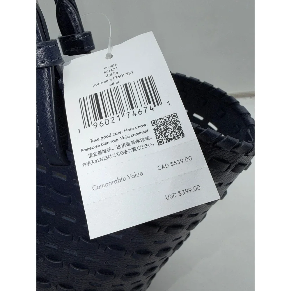 Kate Spade Dahlia Small Tote Parisian Navy Leather Woven Flower Bag KO471 NEW